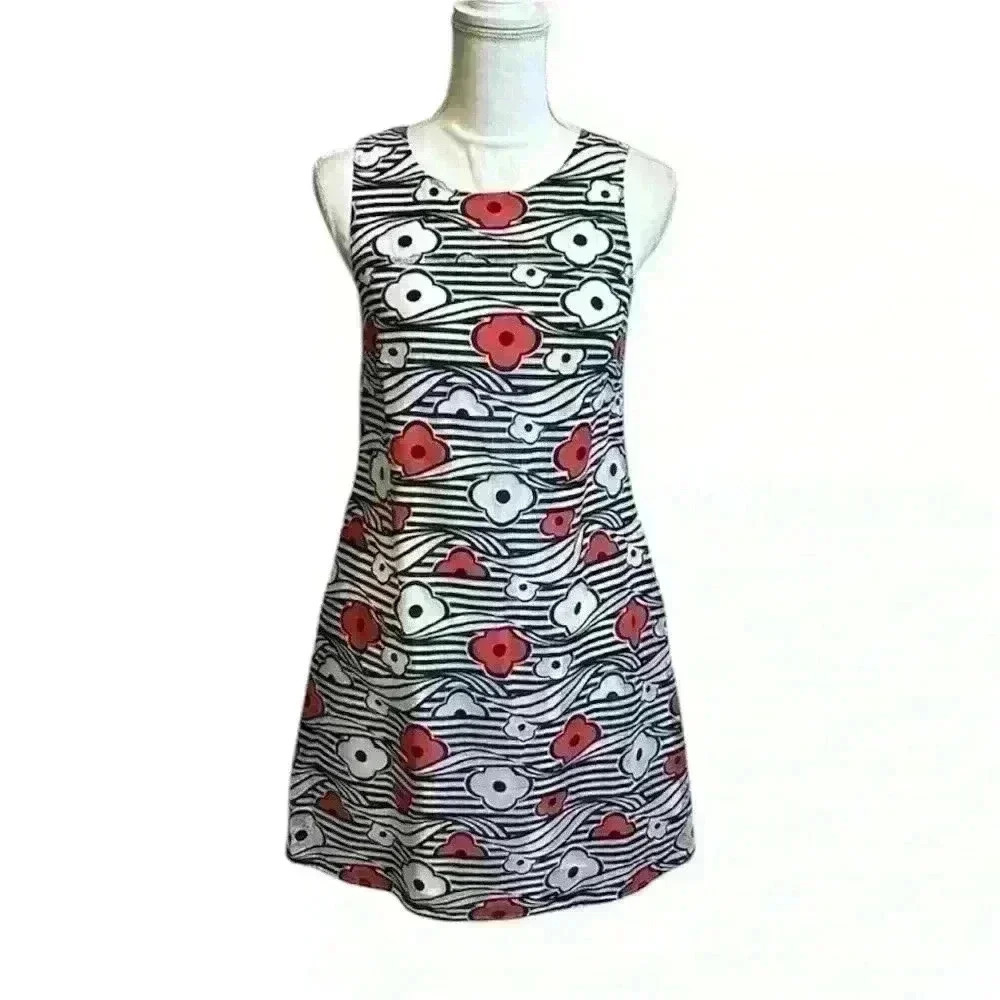 Kaari Blue NWT Navy Blue, White & Pink Floral Sleeveless Sheath Dress Women Sz 2